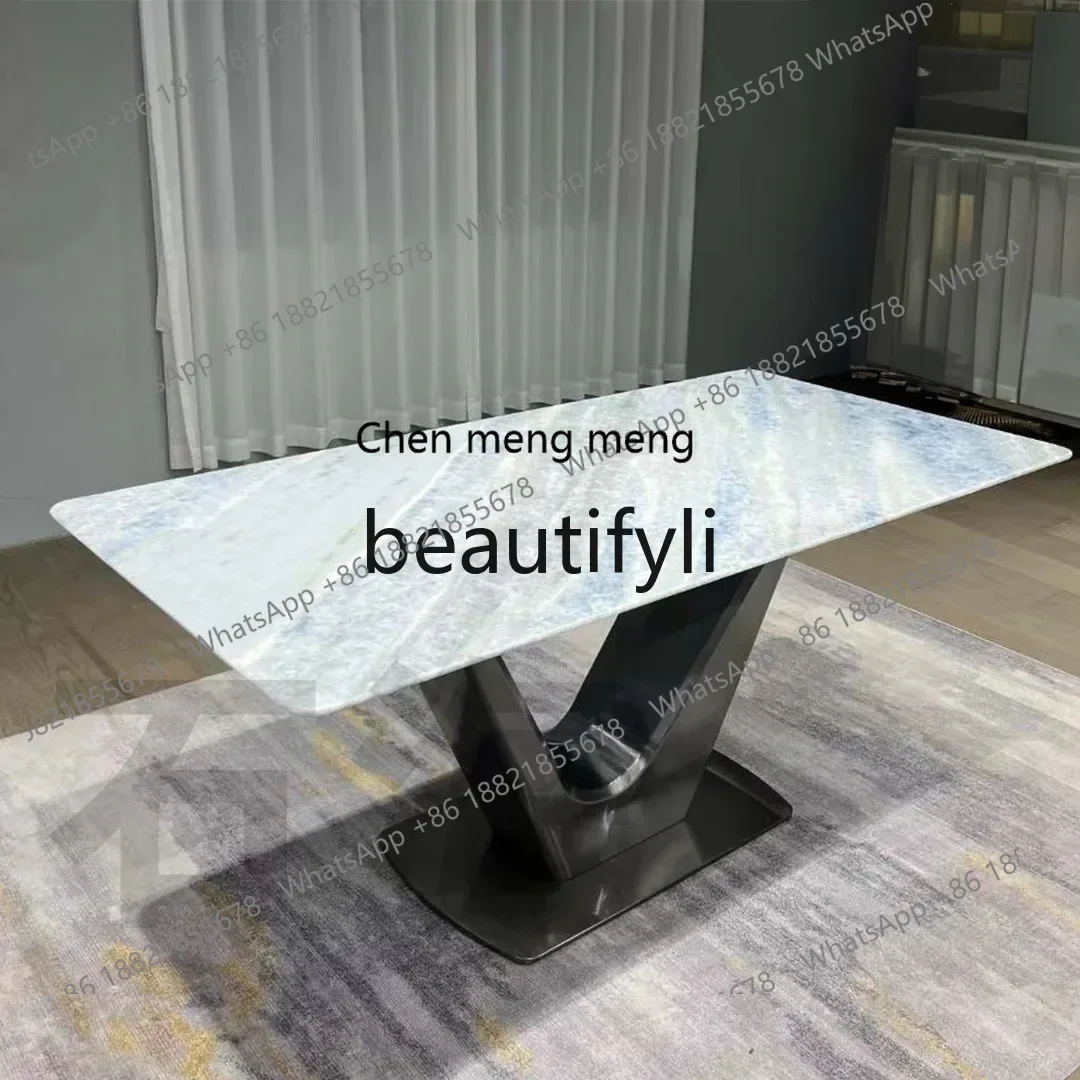 D178 Dhh Pure natural marble blue crystal luxury stone dining table Italian simple rectangular light luxury living room