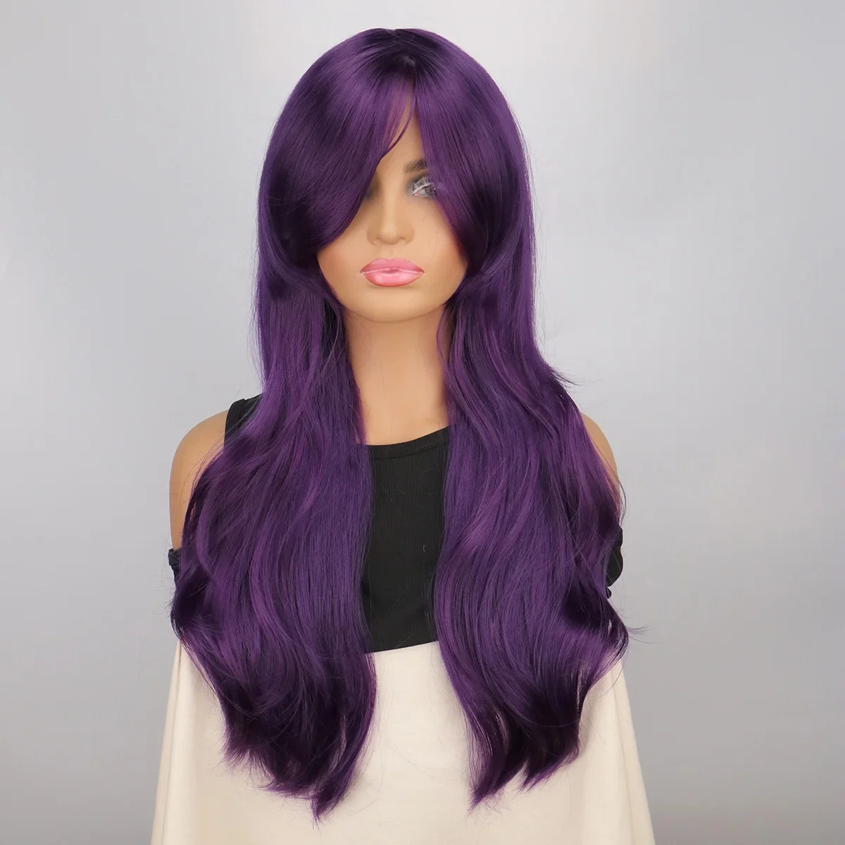 QQXCAIW Women Long Wavy Cosplay Wigs Red Rose Pink Black Blue Sliver Gray Brown Temperature Synthetic Hair Wigs Party