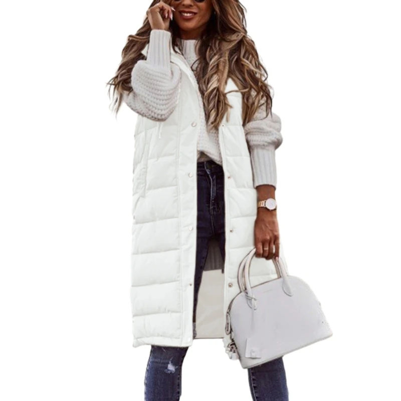 

Women's Long Gilet Vest Sleeveless Hooded Jacket Oversized Winter Warm Slim Zipper Coats Outdoor Puffer Quilted Vest