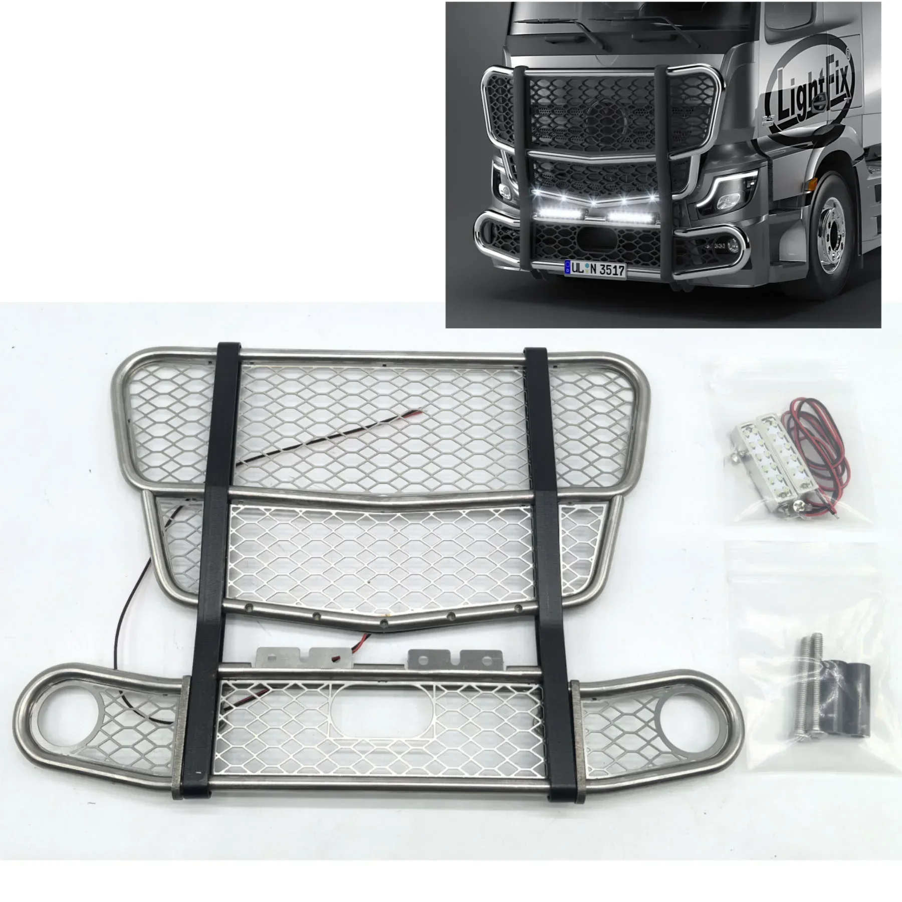 1 Set voorbumper voor botsingspreventie met verlichting voor 1/14 Tamiya RC vrachtwagen voor Scania 770S 3363 voor Volvo FH16 voor MAN