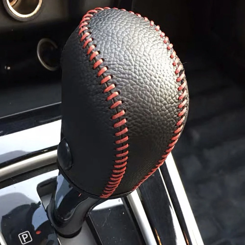 For Nissan Tiida Teana Qashqai X-trail Sunny Genuine Leather Hand Stitched Black Leather Gear Shift Knob Hand Brake Cover Case