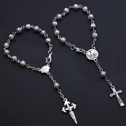 Religious Jewelry Metal Hollow Out Beads Cross Rosary Bracelets For Men Women