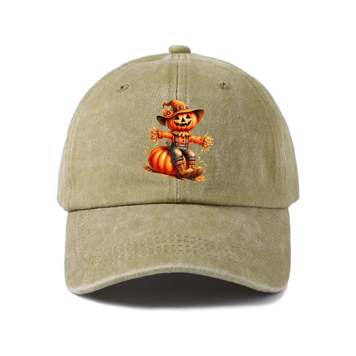 Vintage Washed Pumpkin Scarecrow Cat Graphic Baseball Cap, Adjustable Unisex Dad Hat, Halloween Fall Gift