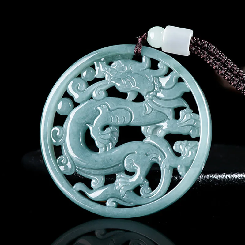 

Jiale/ Hand-carved/ Natural Jade Blue Water Hollow Antique Dragon Emerald Necklace Pendant Personalized Jewelry Men Women Amulet