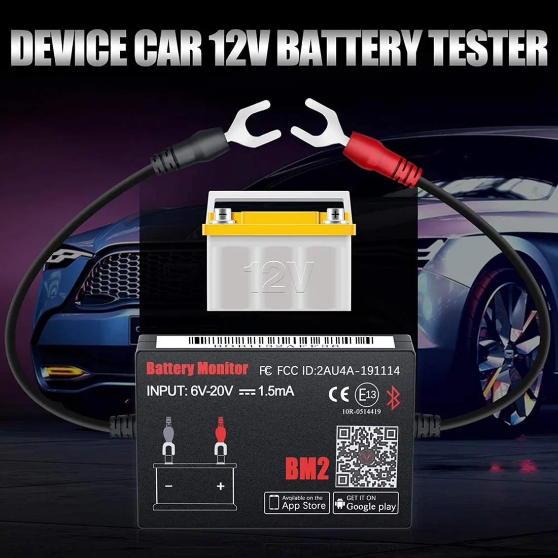 

ABAZJ Bluetooth BM2 12V Battery Monitor Car Battery Analyzer Test Battery Diagnostic Tool for Android IOS Phone