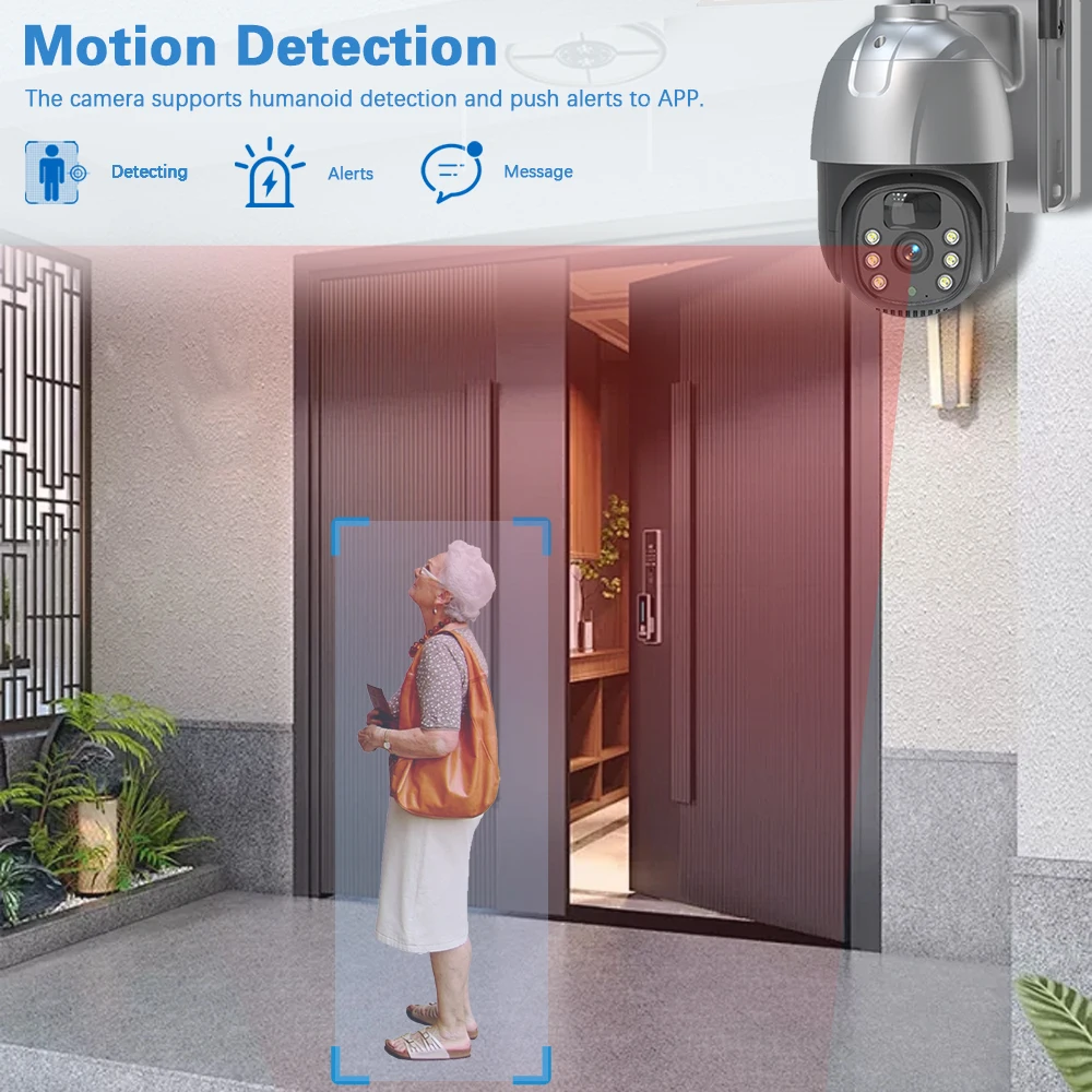 5MP WiFi Solar Camera PIR Body Detection PTZ IP Camera with Solar Panel for Battery Charging Video Surveillance 360° Camera