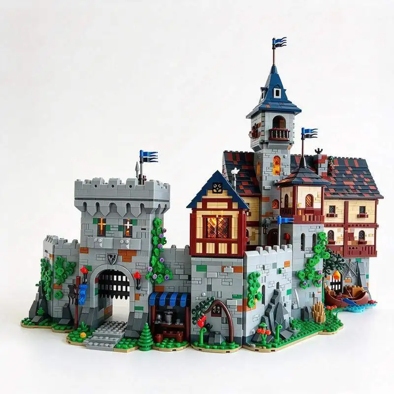 6560PCS Modular Black Knight Castle Building Blocks Medieval Fortress Gate Tower Architecture Model Custom Puzzle DIY Gift Set