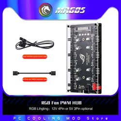RGB Fan PWM HUB SATA Power Supply, 8 X 3Pin ARGB / 4Pin RGB M/B SYNC + 8 X 4Pin PWM Header Temperature + Light 2 In 1 Control
