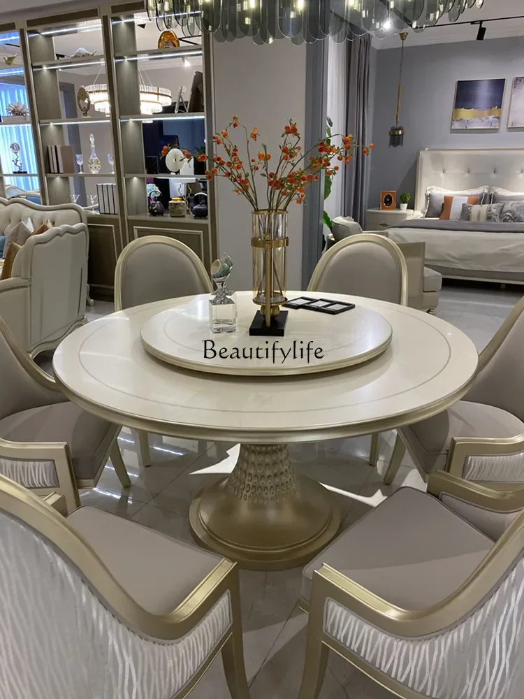 

yj19 Round dining table and chair combination American light luxury dining chair furniture simple size apartment