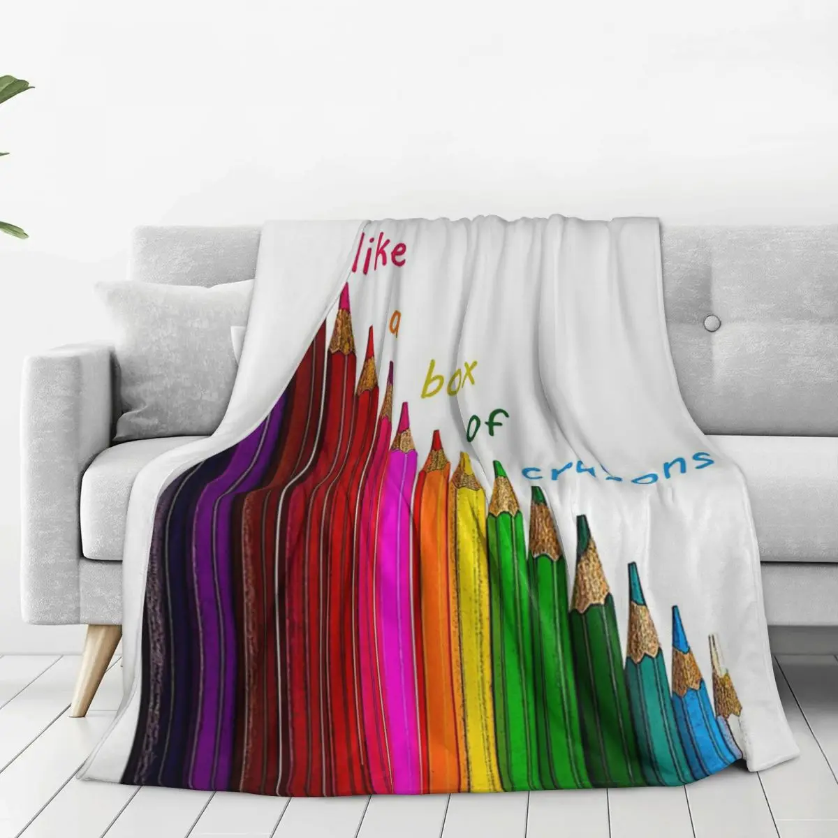 Coloured Pencils Arranged In A Slope. Life Is Like A Box Of Crayons Blanket Fleece Throw Blankets Sofa Throws Bedspread Quilt