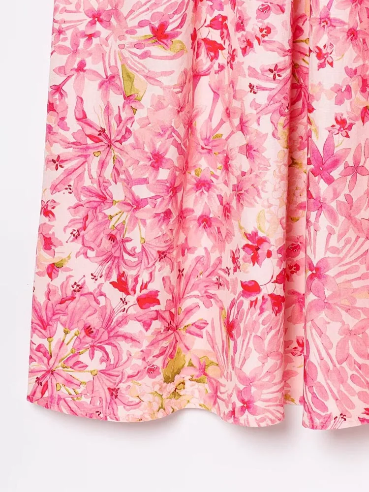 2025 المرأة طباعة فستان بحزام الصيف موضة خمر الرباط القوس حمالة أنثى أنيقة فساتين الشارع الملابس