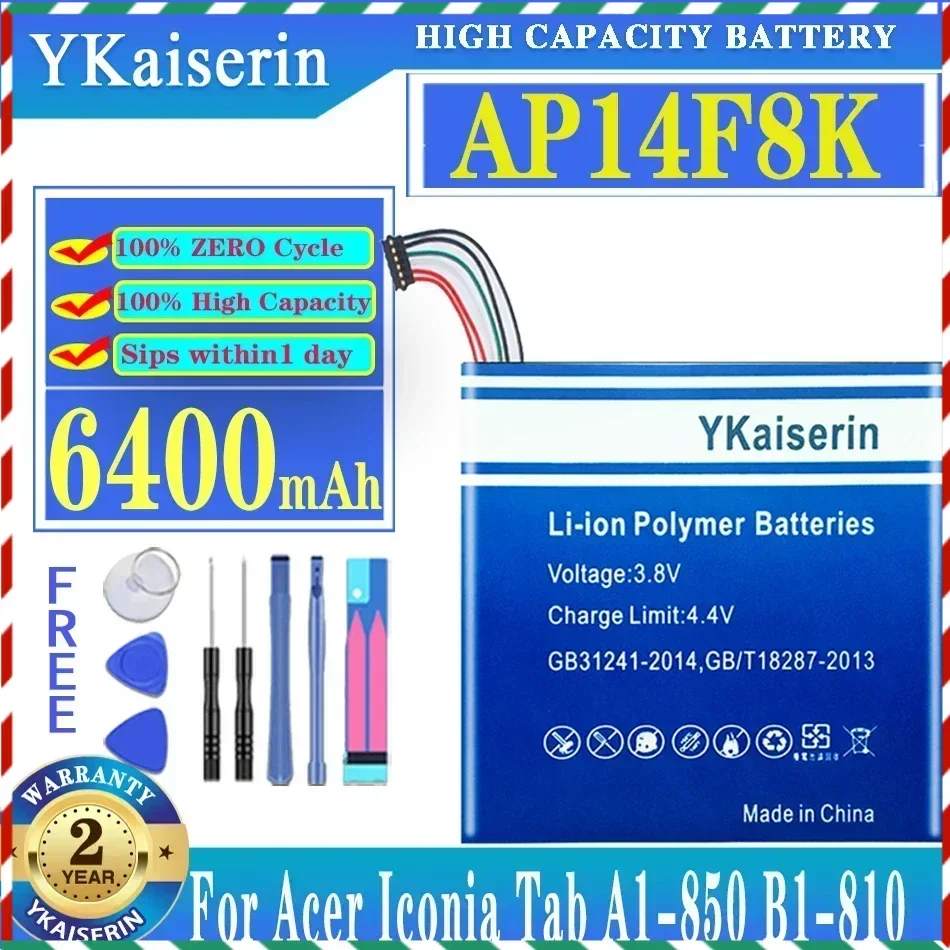 YKaiserin 6400mAh AP14F8K Battery For Acer Iconia Tab A1-850 B1-810 B1-820 B1-830 W1-810 Batteria + Free Tools