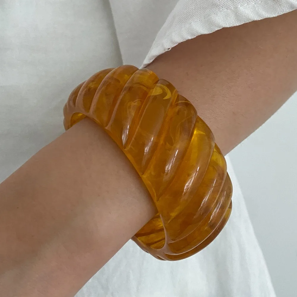 

Bohemian Acrylic Bangle Smudging Wide Rectangle Irregular Wide Bracelet Gold Europe American Style Retro Hand Ring Friend Gift