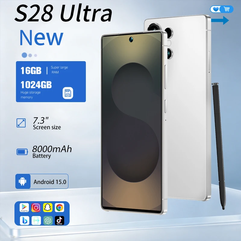 2026 Hot Sale S 28 Ultra Original Global Version HQ Intelligent 4G 5G Snapdragon 8 Gen3 8000mAh Battery Dual Card Dual Standby