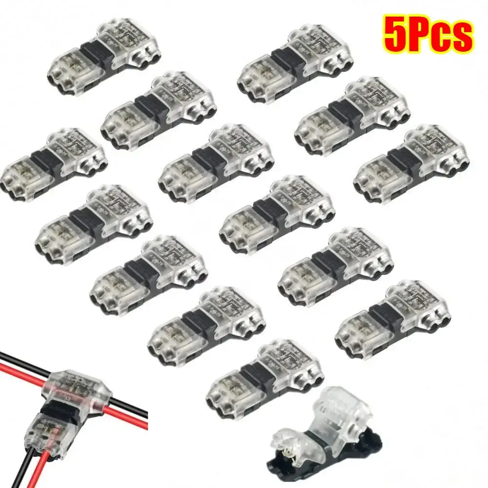 1/5Pcs T Type Pluggable Wire Connector 2 Pin Low Voltage Electrical Cable Crimp No Stripping Quick Splice Terminal Clamp