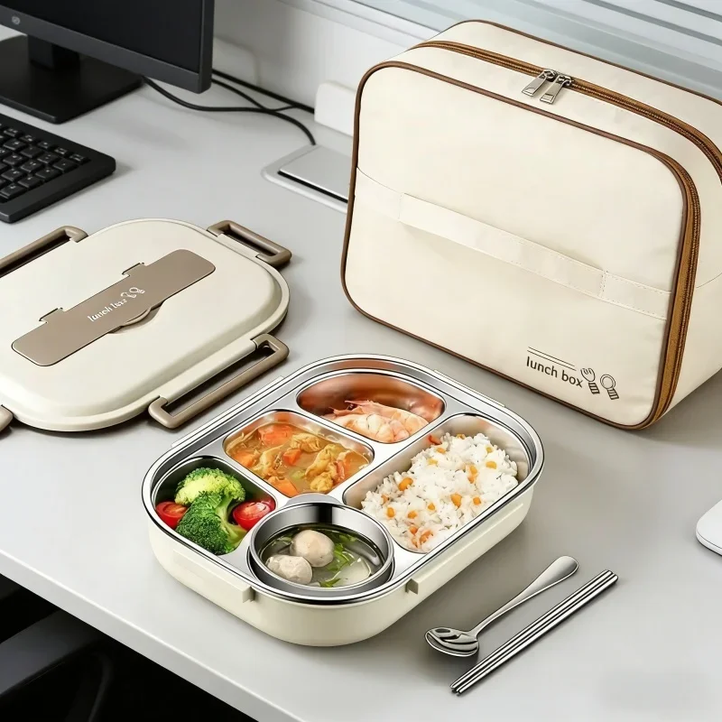 Portable Insulated Sealed Bento Box Stainless Steel Lunch Box Microwave Heating Students Office Worker Home Food Container