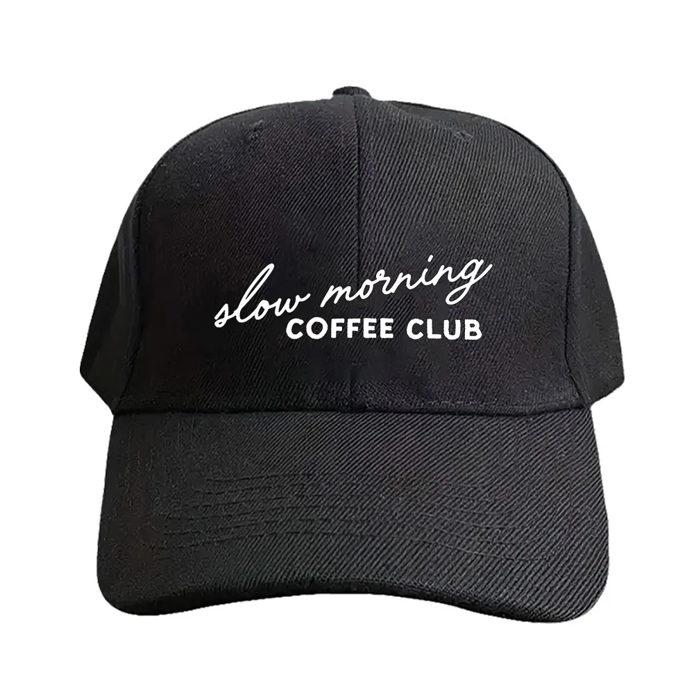 Slow Morning Coffee Club Vintage Caps Sommer-Baseballkappe für Erwachsene, verstellbar mit gebogenem Schirm, Entenschnabelhut, Sonnenschutz