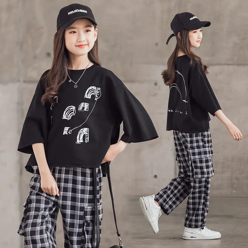 

Girls T-shirt Summer New Short Sleeve T-shirt 2024 Medium Children Foreign Style Cartoon Print Korean Version Loose T-shirt Top