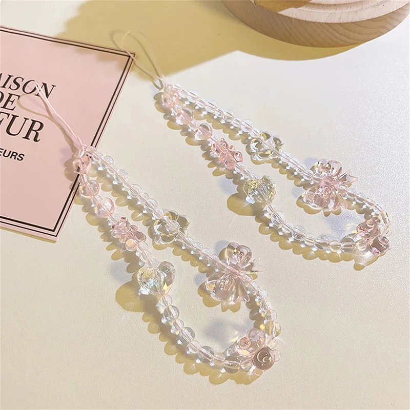 3Pc Korean DYM Bear Butterfly Flower Phone Strap Charm Knot Cellphone Lanyard Keychain Woman Girl Bag Camera Pendant For Case