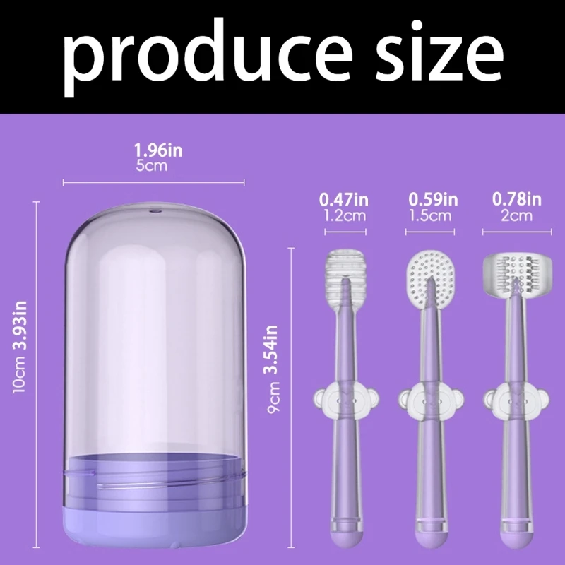 Soft Silicone Baby Toothbrush Set with 3 Brush Tools, Tongue Brush and Storage Case for Small Mouth Daily Care Use 15UB