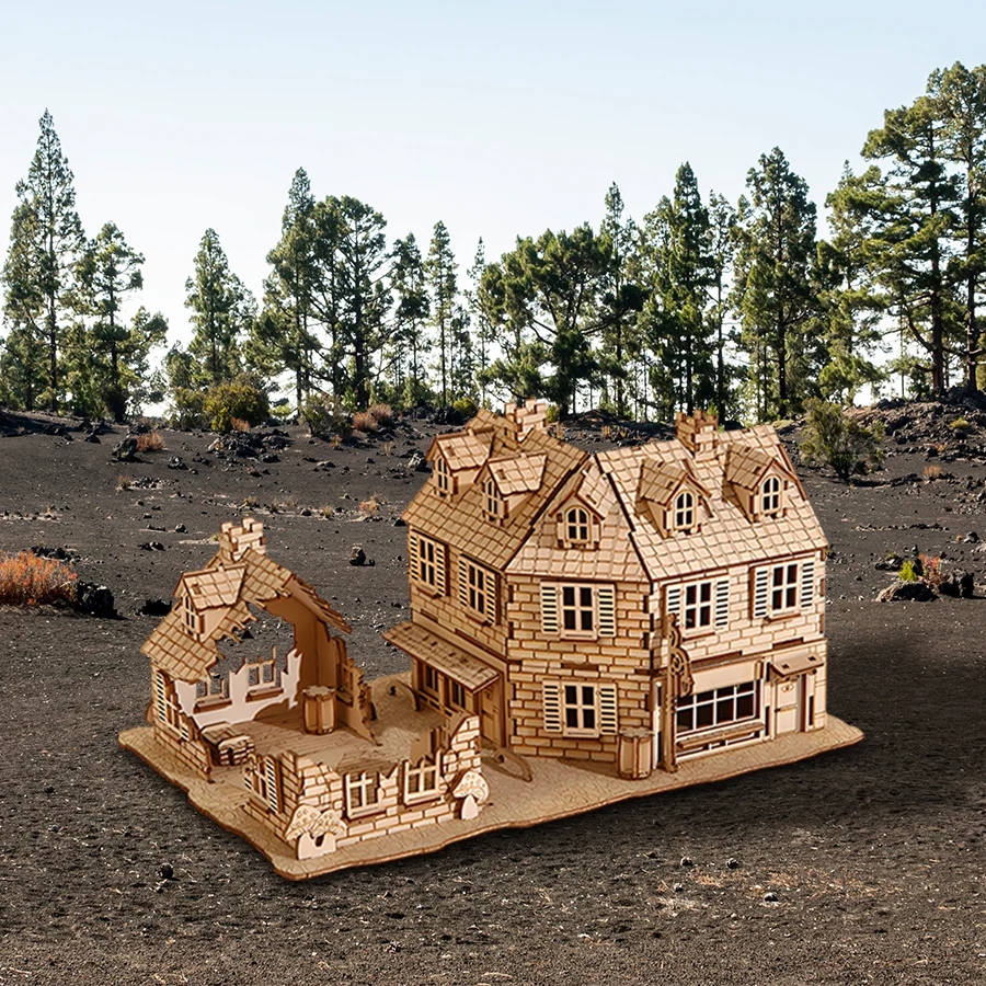 مجموعات النماذج المعمارية DIY لغز خشبي ثلاثي الأبعاد WW2 منزل عسكري بناء مكتب الديكور هدايا للرجال والكبار #4