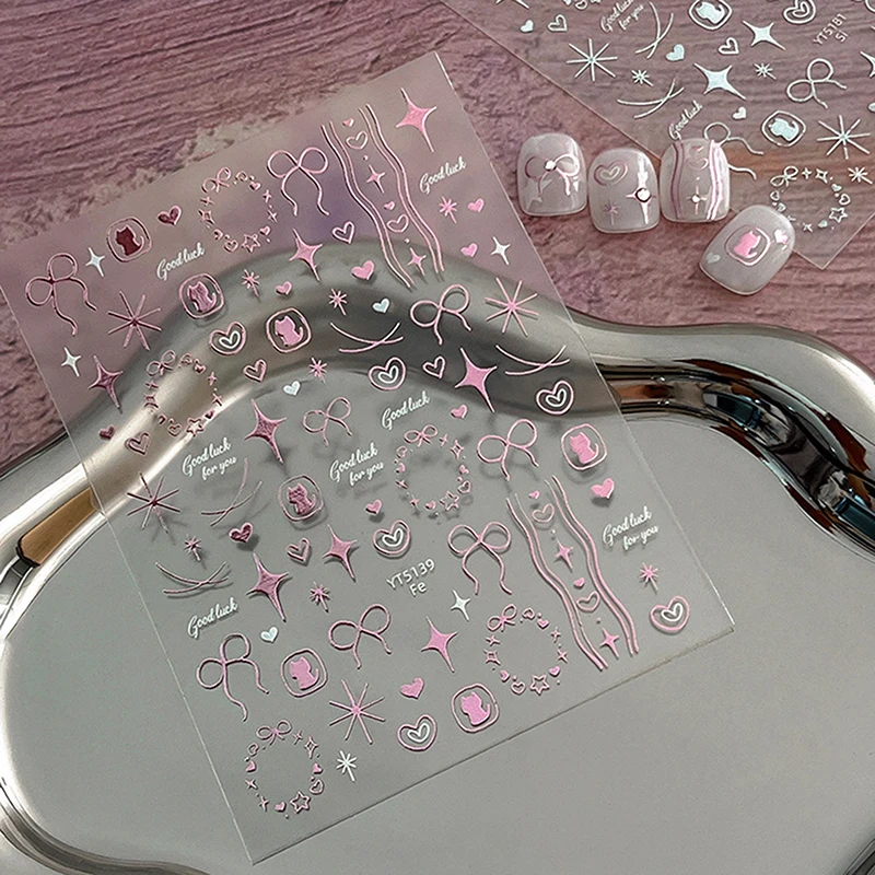 สติกเกอร์ติดเล็บลายโบว์น่ารักหวานๆ รูปหัวใจและสุนัข แบบติดเองสำหรับตกแต่งเล็บ DIY สำหรับผู้หญิงและเด็กผู้หญิง