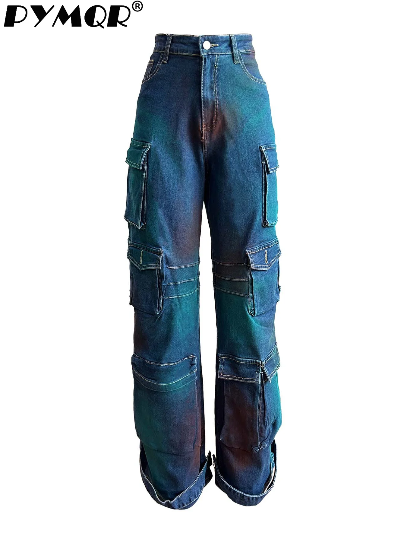 PYMQR-pantalones vaqueros Cargo de tela elástica para mujer, Vaqueros holgados con múltiples bolsillos, ropa de calle Y2K de verano, 2024