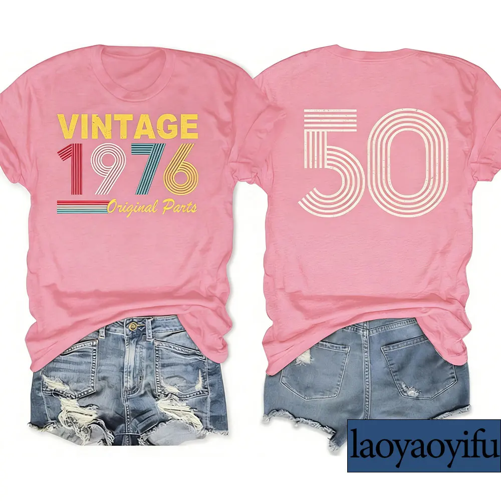 50th 60th Birthday Gift for Women Vintage 1976 1966 Cotton Tshirt Birthday Party Tee Graphic Short Sleeve Tops The Gift for Mom