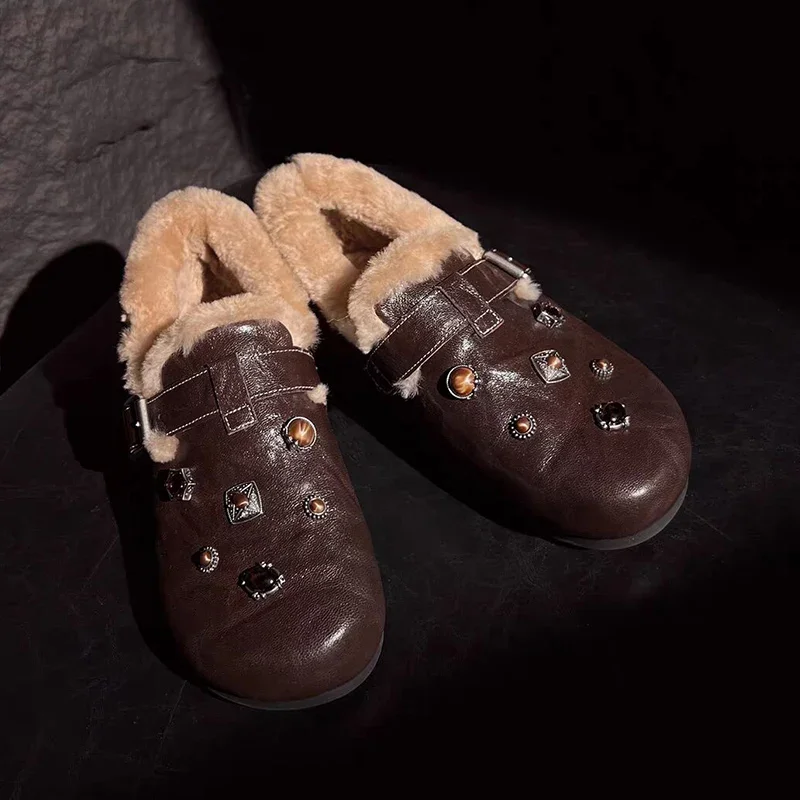 Fur Flats Women Cotton Shoes Fashion Casual Leather Loafers Shoes 2026 New Brand Cozy Winter Running Snow Boots Ladies Boots