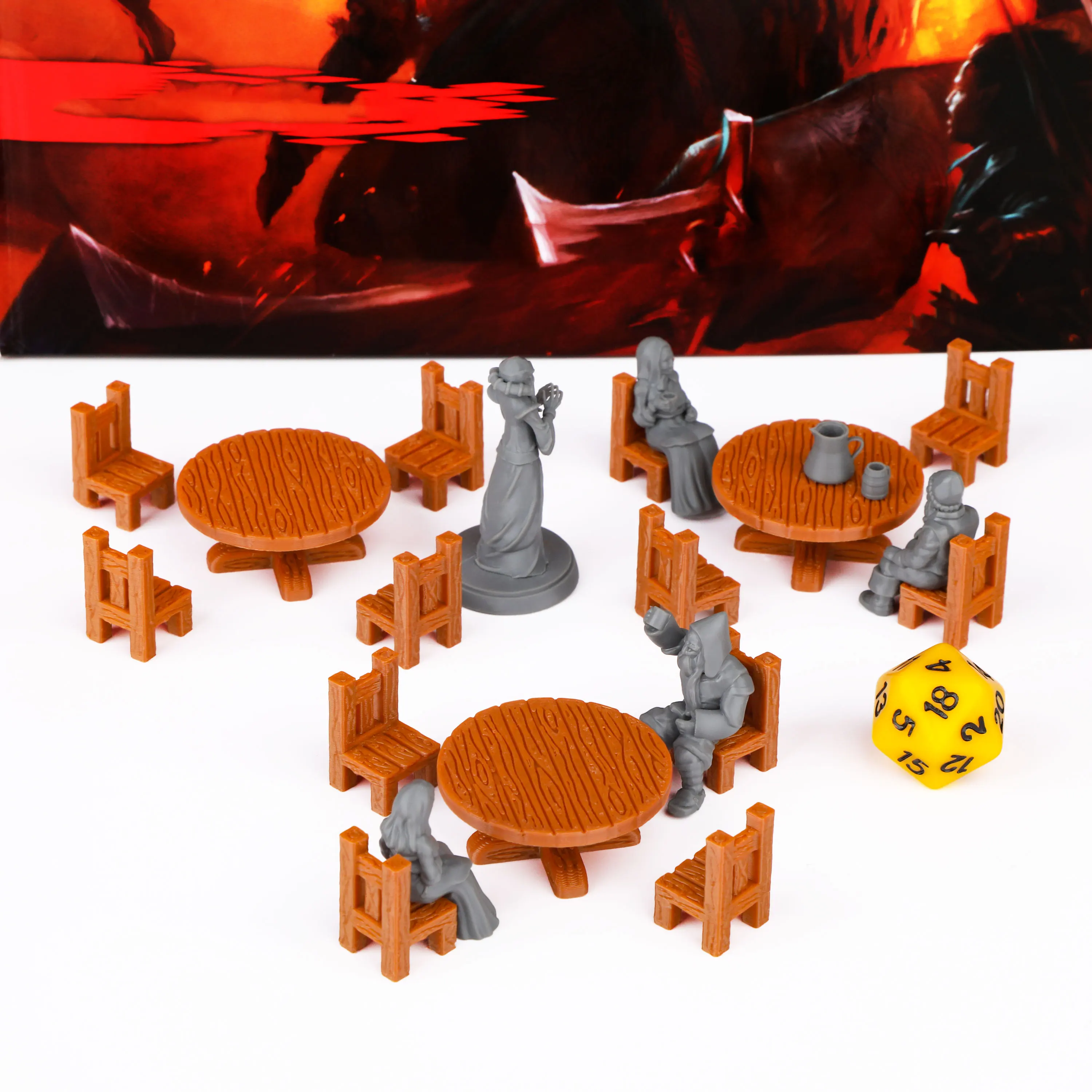 3 Sets Tabletop RPG Round Furniture Miniature Terrain Scenery for Role Playing Board Games, Compatible with Various Fantasy RPGs