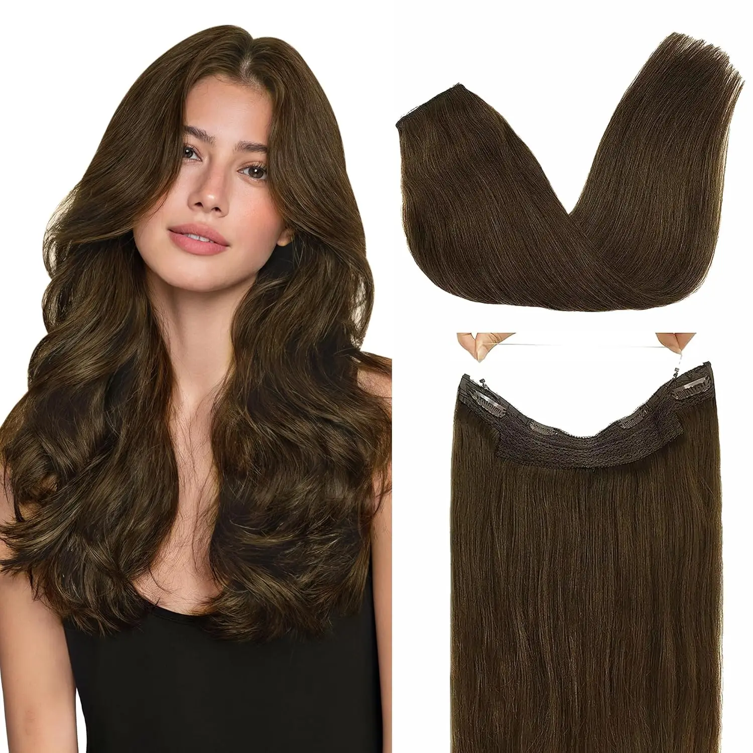 

Невидимые накладные пряди для волос из натуральных человеческих волос для женщин и девушек, легко устанавливаемые, длиной 12-20 дюймов, искусственные волосы