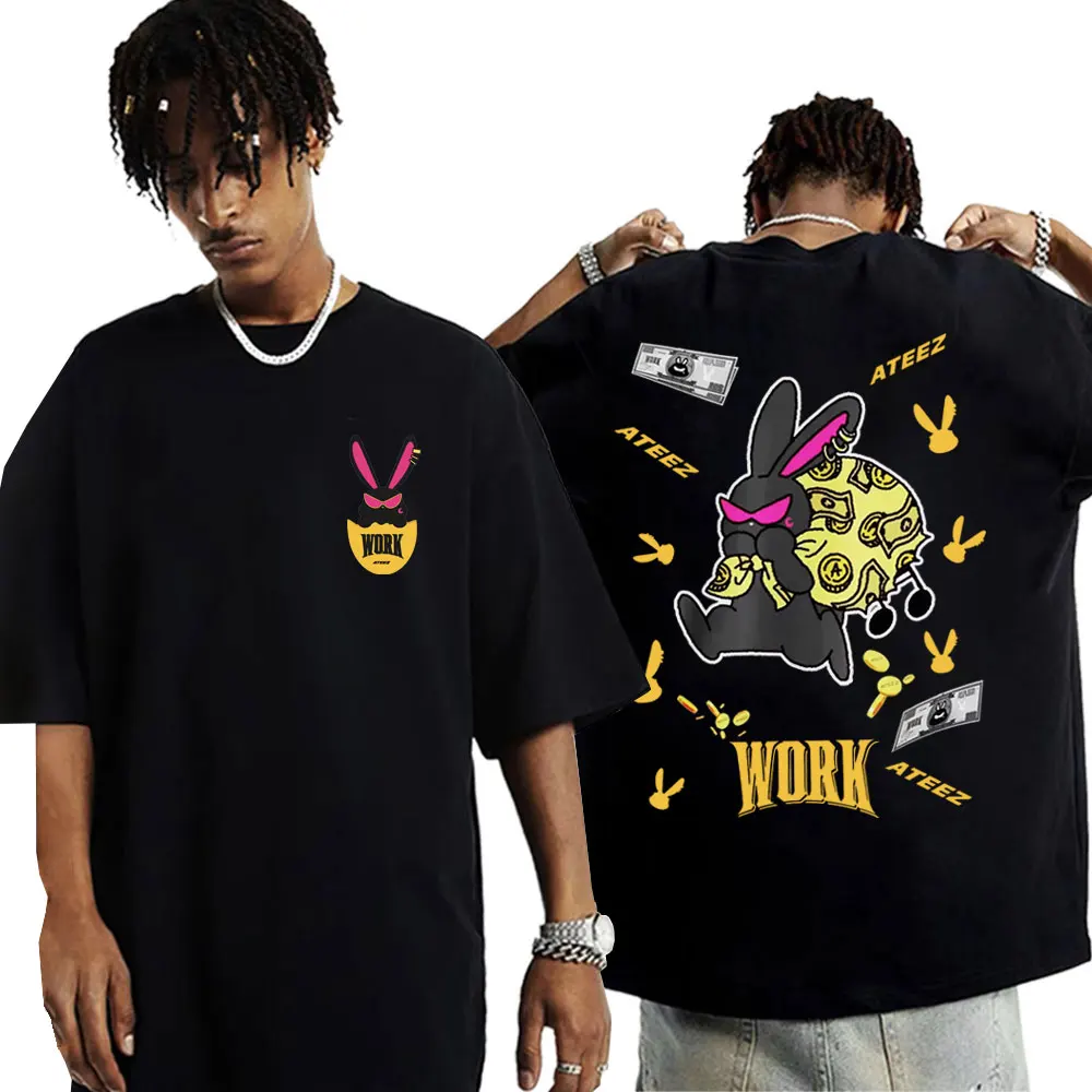 

Korean Kpop ATEEZ WORK Double Sided Print T-shirt Men 2025 World Tour Towards The Light: Will To Power Graphic Tshirt Fans Gift