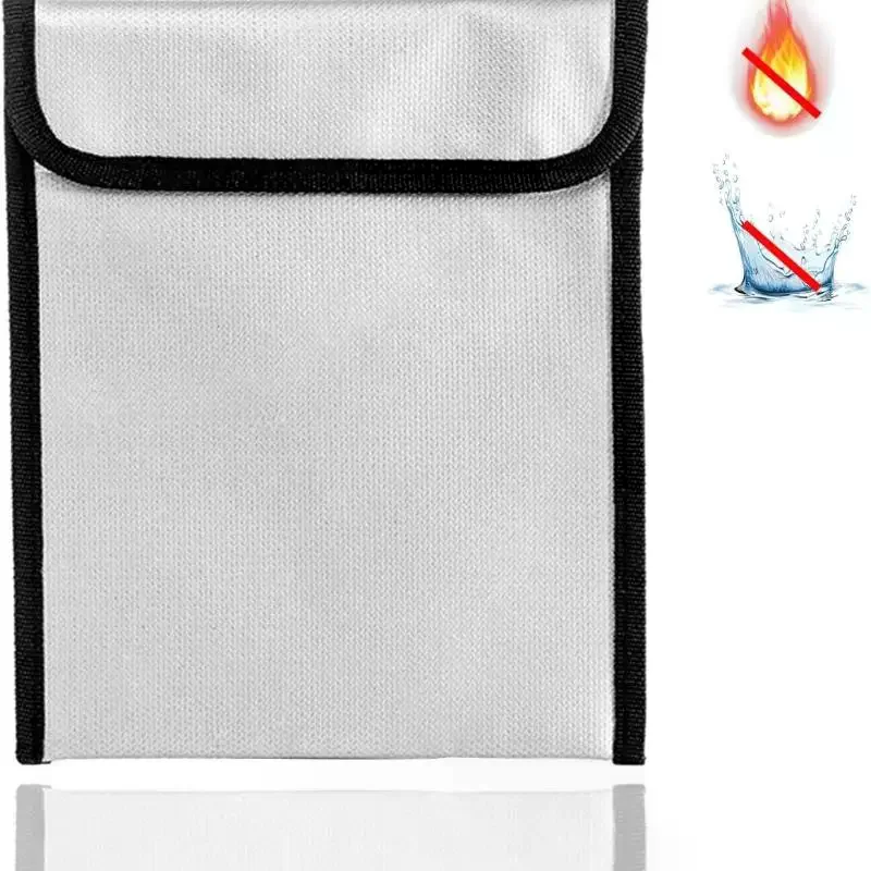 Fireproof Document Bag: Waterproof Heat-resistant Sticky Strip Cash Safe Storage Anti-Hacking Large Capacity