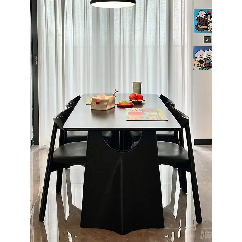 Black solid wood flying crow dining table rectangular modern minimalist designer home minimalist rock slab dining table