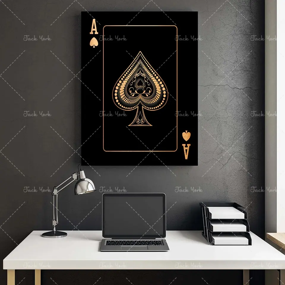 Ace of Spades- naipes abstractos dorados y plateados, póker creativo, impresión HD, Club, Bar, restaurante, decoración de pared, póster, decoración del hogar