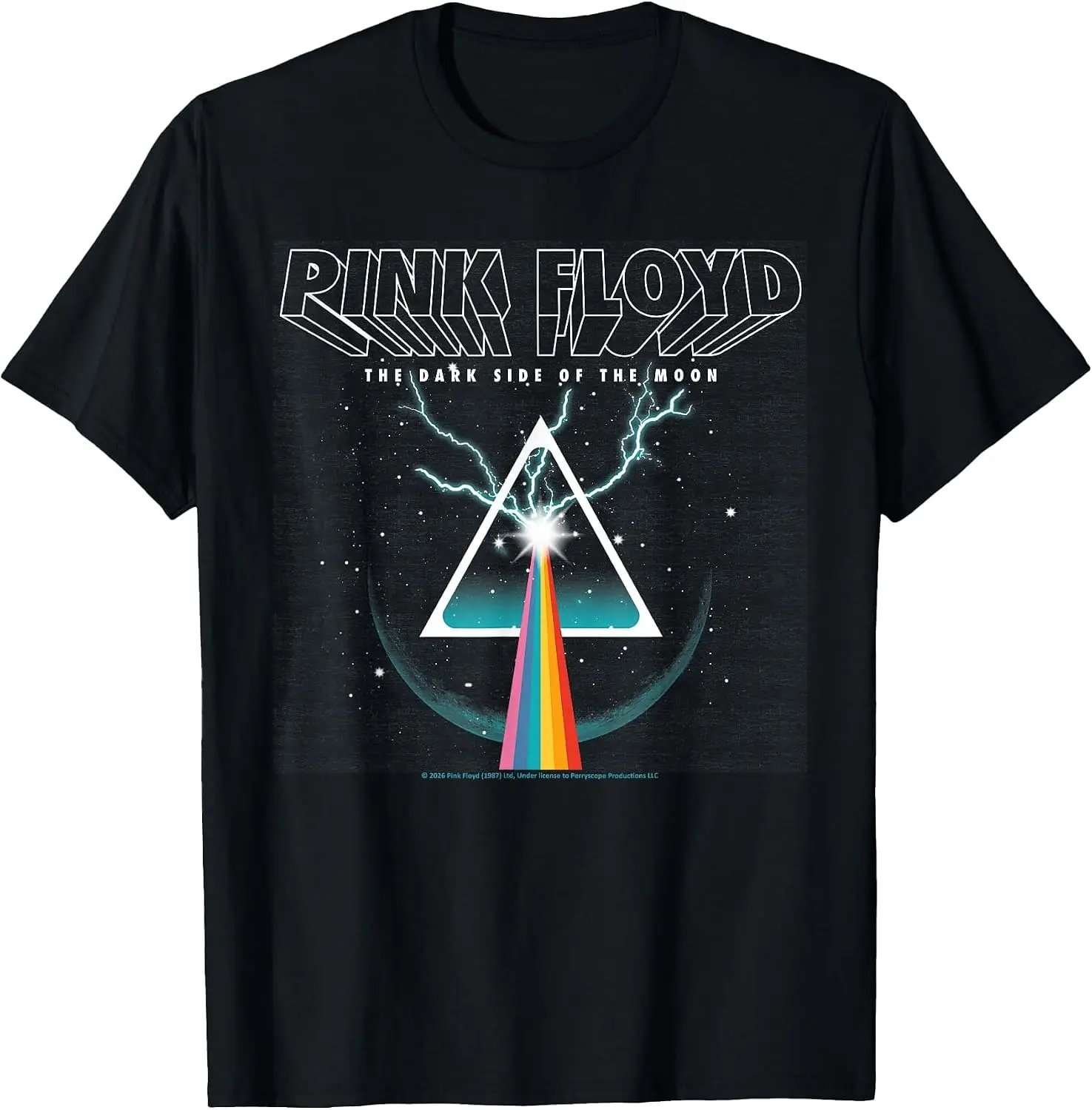 Dark Side Of The Moon Prism Lightning T-Shirt Men Casual Graphic Print T‑Shirt Crew Neck Short Sleeve Vintage Street Style Soft Fabric Daily Wear Tops. Holiday Festive, Party Wear, Theme Print Tee.