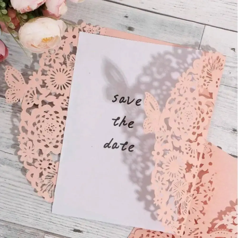 50pcs Flower 3D Invitation Card Hollow Out European Style Hollow Out Invitation Cards Decorative Butterfly Greeting Card