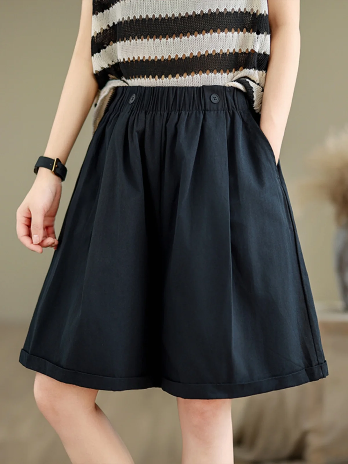 Retro spodnie damskie z wysokim stanem i szerokimi nogawkami, luźne, wyszczuplające, letnie, cienkie, uniwersalne, z wysokim stanem i szerokimi nogawkami.