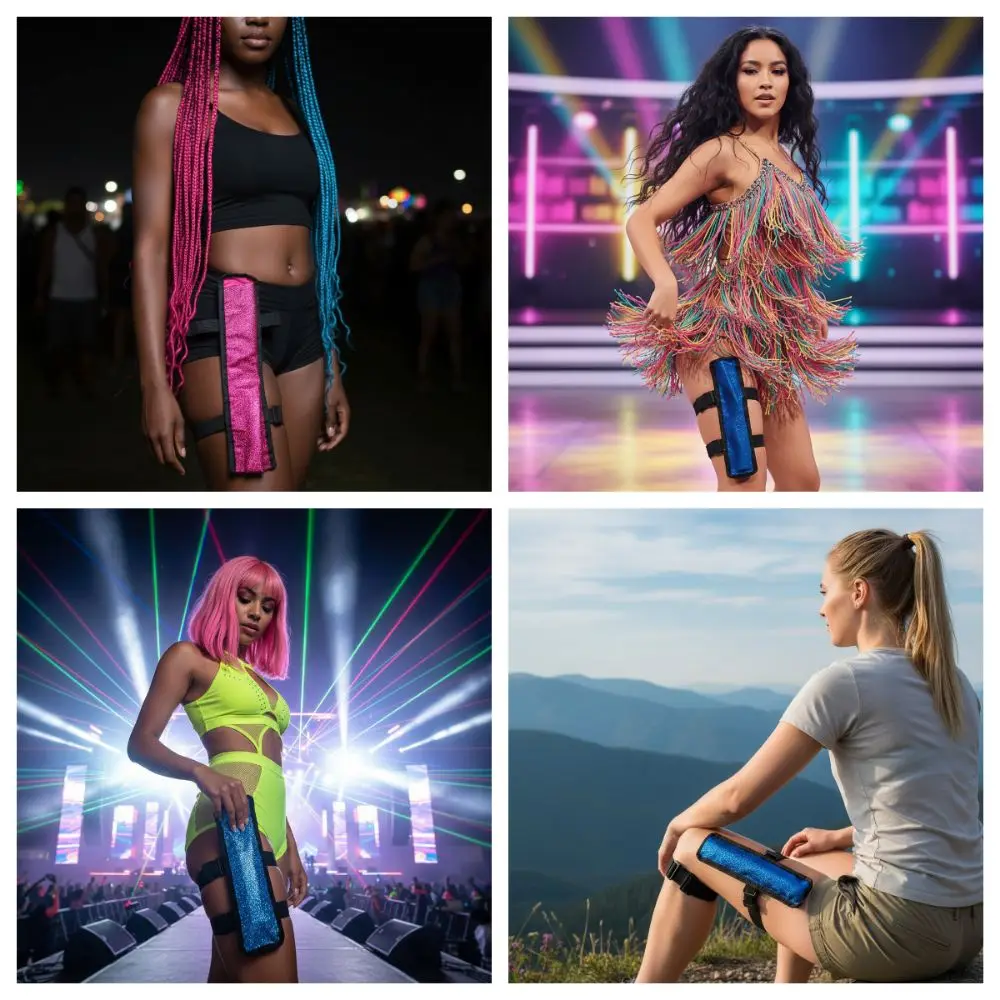 

Adjustable Strap Fan Holder Reflective Protective with Waist Belt Kung Fu Fan Bag Leggings Shiny Dancing Fan Pouch