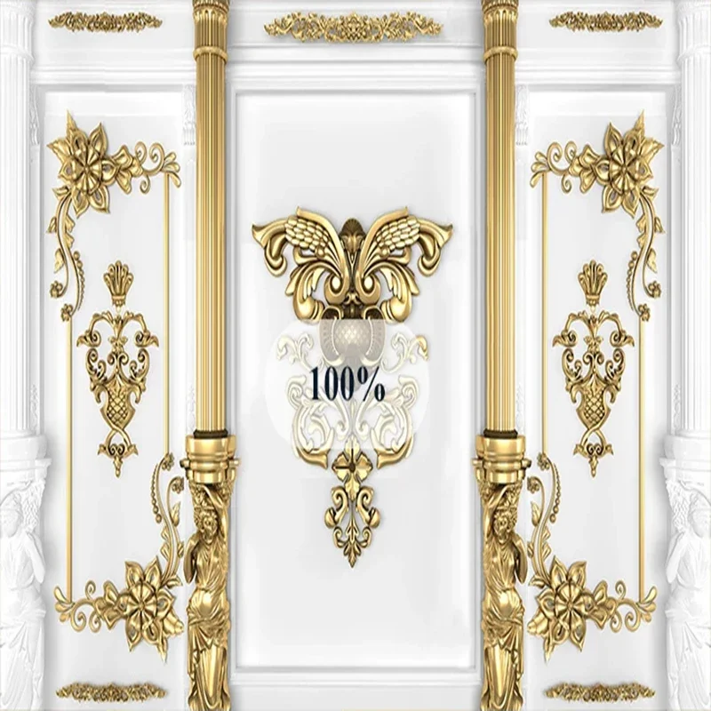 Custom 3D Wall Murals Wallpaper European Style Golden Flower Carved Photo Papel De Parede Bedroom Living Room Decor Wall Paper