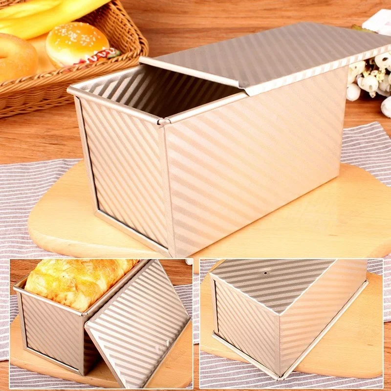 450g Rectangle Loaf Pan with Cover Bread Baking Mould Cake Toast Non-Stick Toast Box with Lid  Gold Aluminized Steel Bread Mould