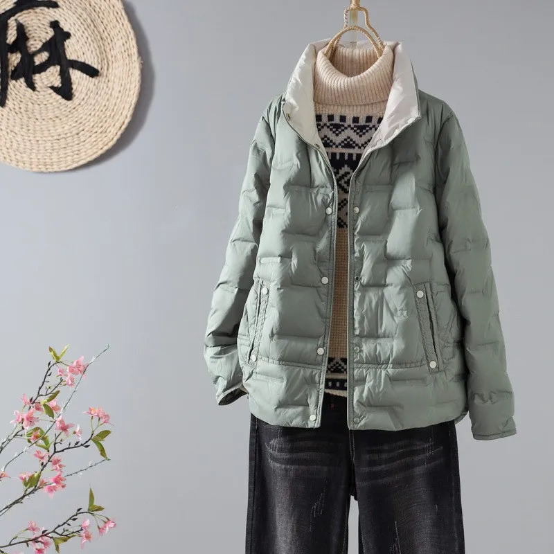 Stand Collar Loose Fit Coat Cropped Professional Style with Short Length Single Breasted Closure Elegant Style Women Coats