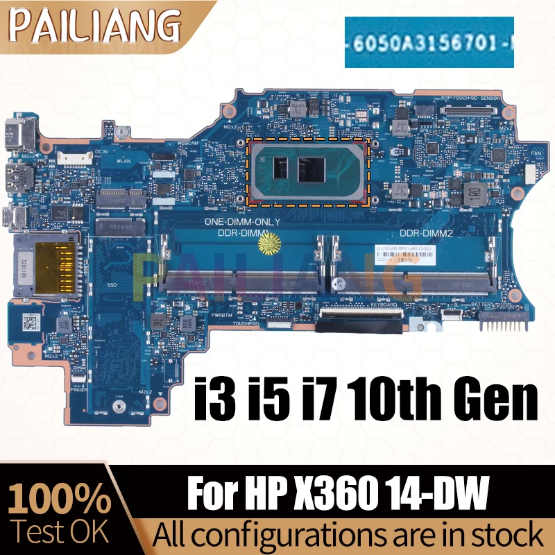 For HP X360 14-DW Notebook Mainboard 6050A3156701 i3-1005G1 i5-1035G1 i7-1065G7 L96511-601 Laptop Motherboard Full Tested