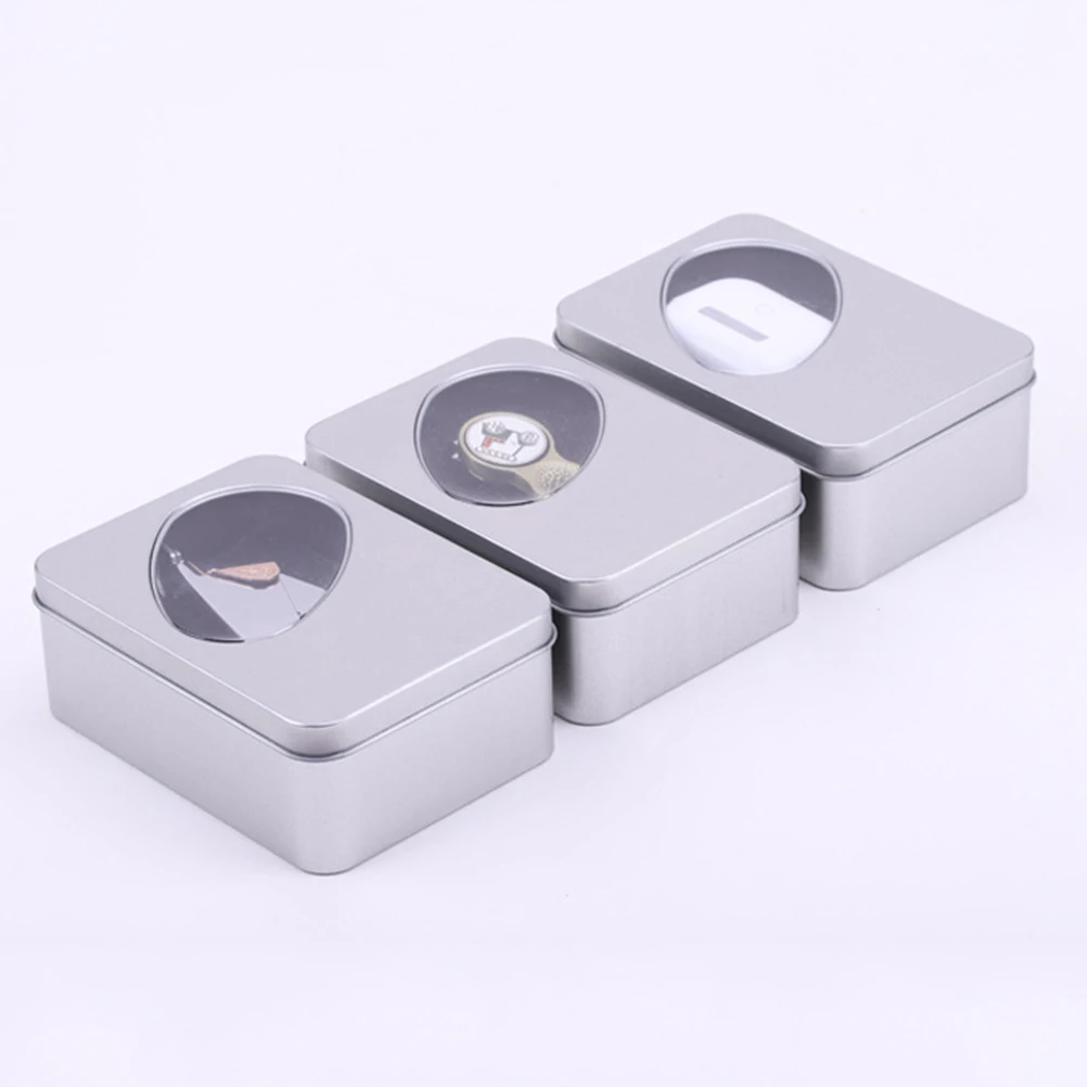 

4 Pcs Tinplate Boxes with Window Decorative Lids Cookie Jars Candy Storage Containers Craftsmanship Clear Window Small