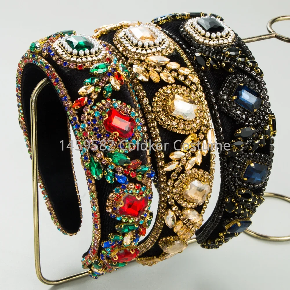 

Luxury Baroque Sparkly Padded Rhinestones Headbands Women Full Crystal Hairbands Wide Headwear Pearl Hair Accessories
