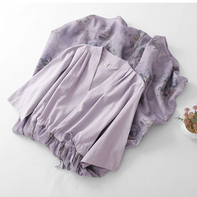 Women Dresses Print Dress Spliced Drawstring V Neck Half Sleeves Empire Cinched Waist Ankle Length Casual Loose Fit 2026 Summer