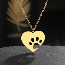 Stainless Steel Necklaces Heart Cartoon Dog Paw Fashion Pendants Chain Choker Aesthetic Necklace For Women Jewelry Girl Gifts