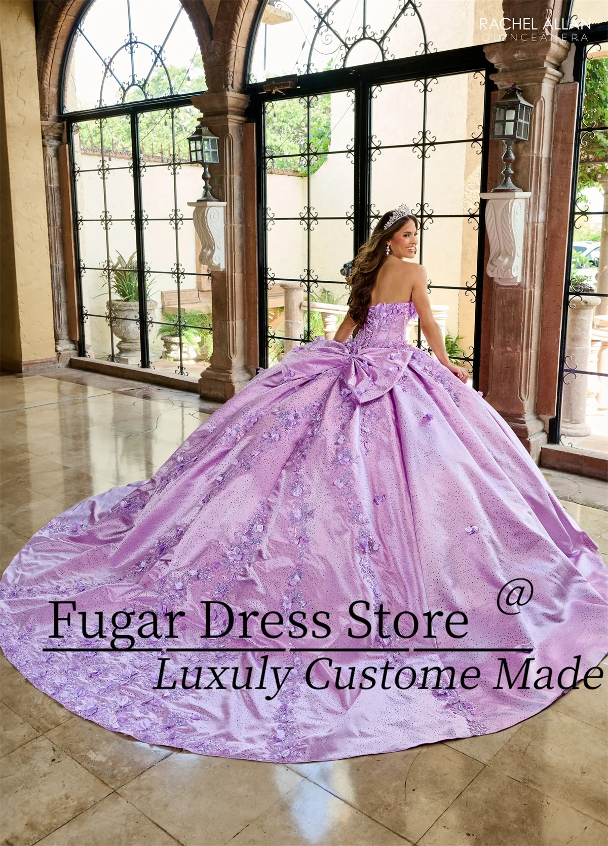 Elegant Orchid Princess Ball Gown Quinceañera Dresses Complex stickers 3D flowers Shining satin Birthday Party For 15th Girls