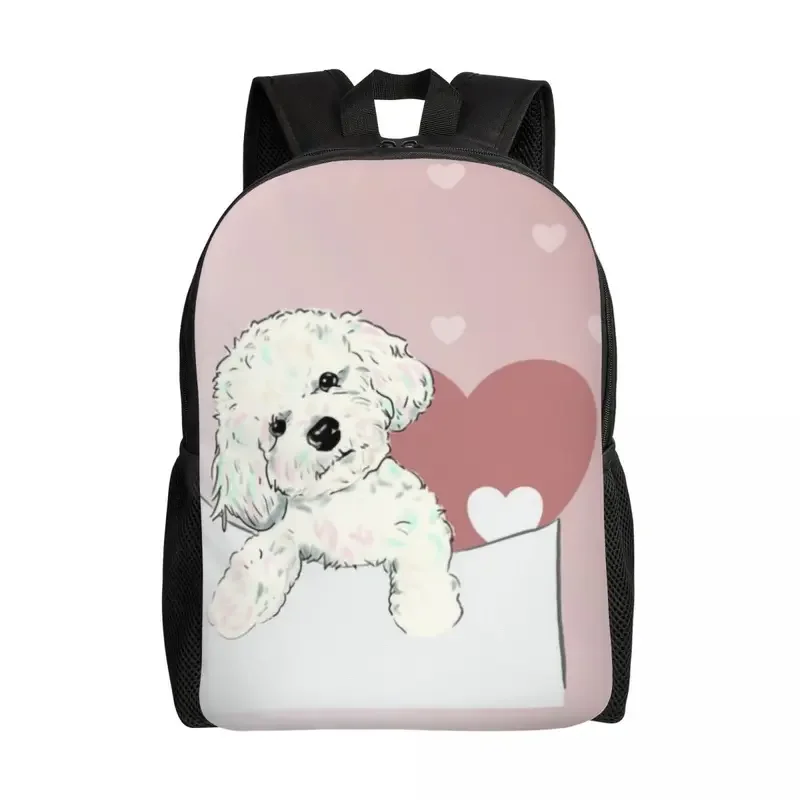 

Custom Cute Little Poodle In Pocket Backpack Women Men Fashion Bookbag for School College Pet Puppy Bags