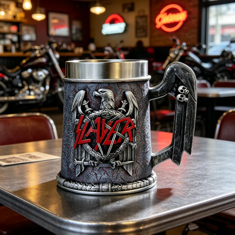 Jarra de cerveza Heavy Metal Eagle Tankard con inserto de acero inoxidable y calavera gótica para fanáticos del rock